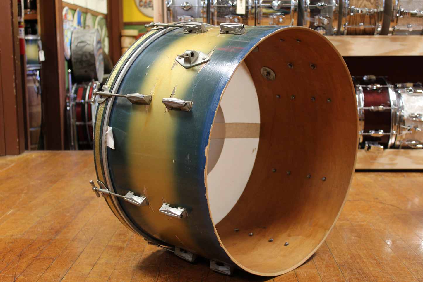 1940s Gretsch 14x24 Bass Drum in Blue and Gold Duco