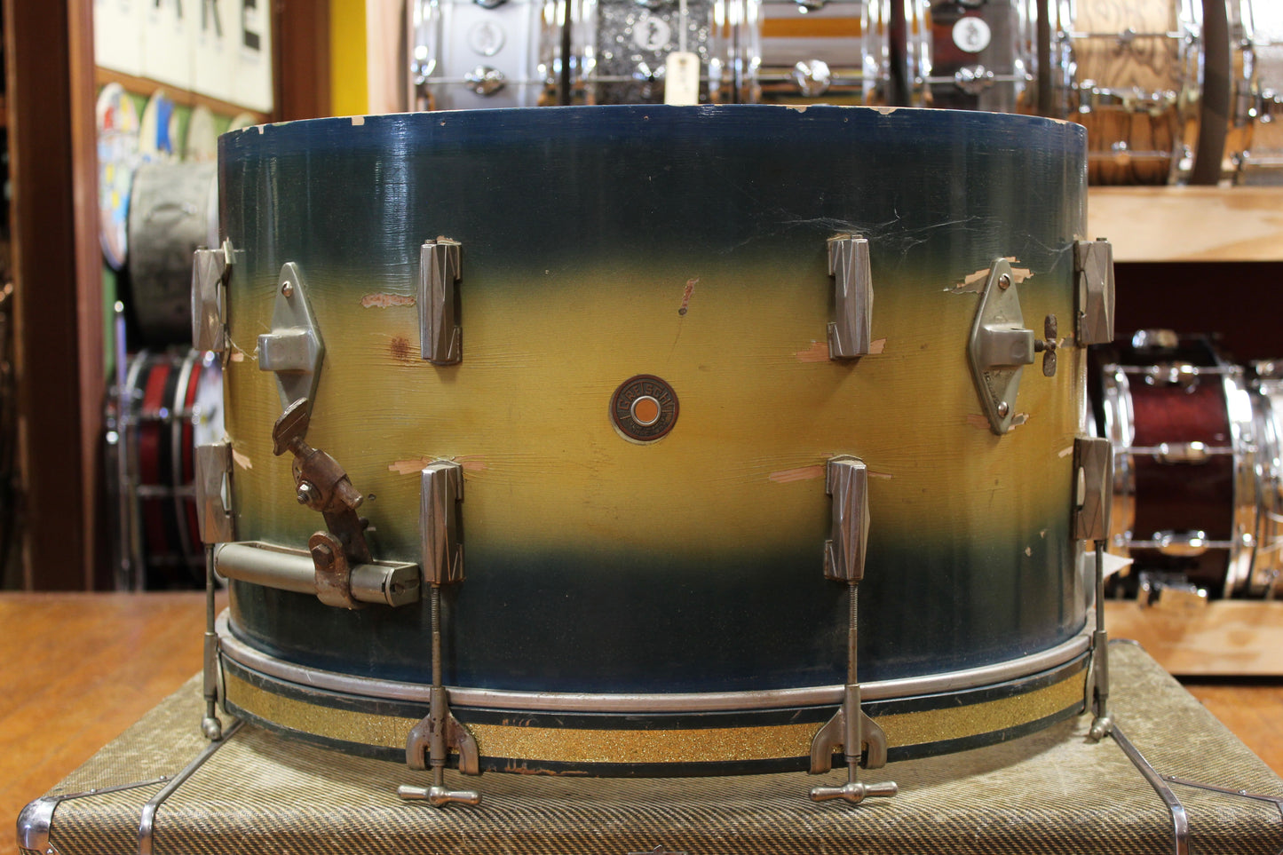 1940s Gretsch 14x24 Bass Drum in Blue and Gold Duco