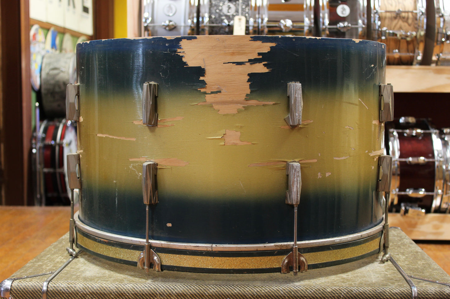 1940s Gretsch 14x24 Bass Drum in Blue and Gold Duco