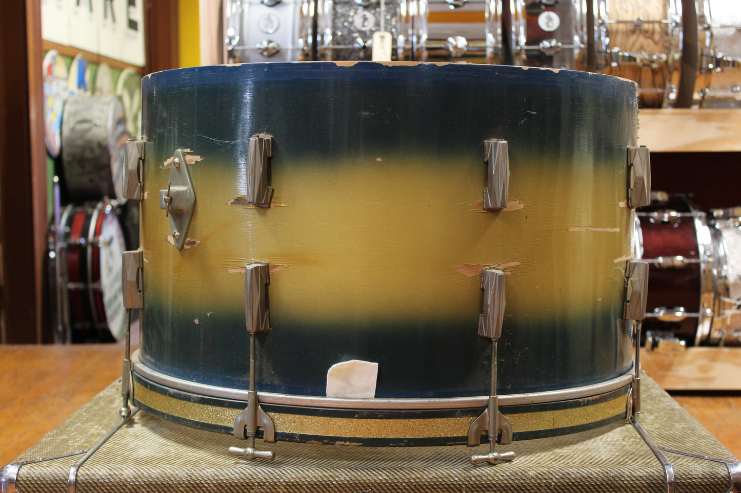 1940s Gretsch 14x24 Bass Drum in Blue and Gold Duco