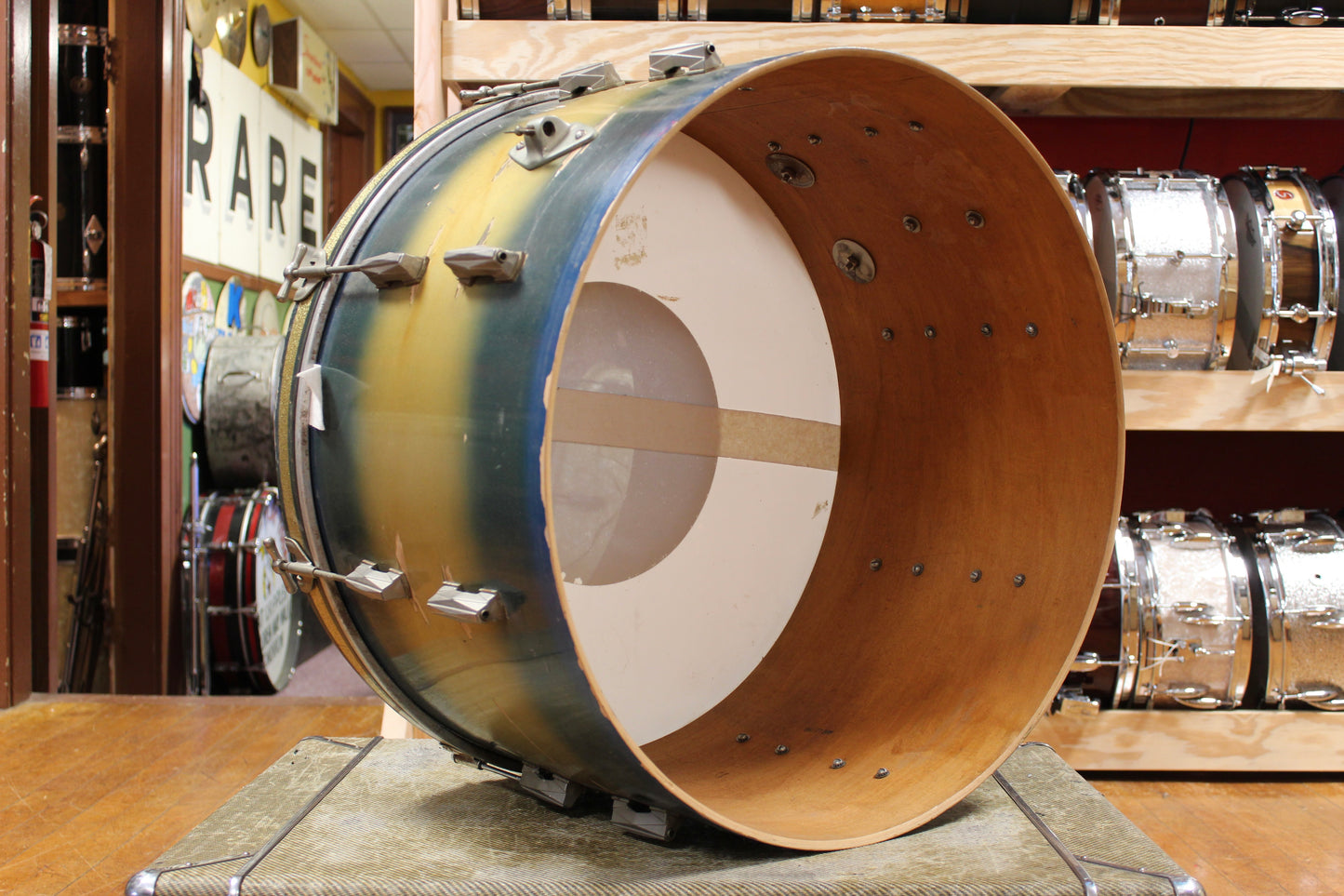 1940s Gretsch 14x24 Bass Drum in Blue and Gold Duco