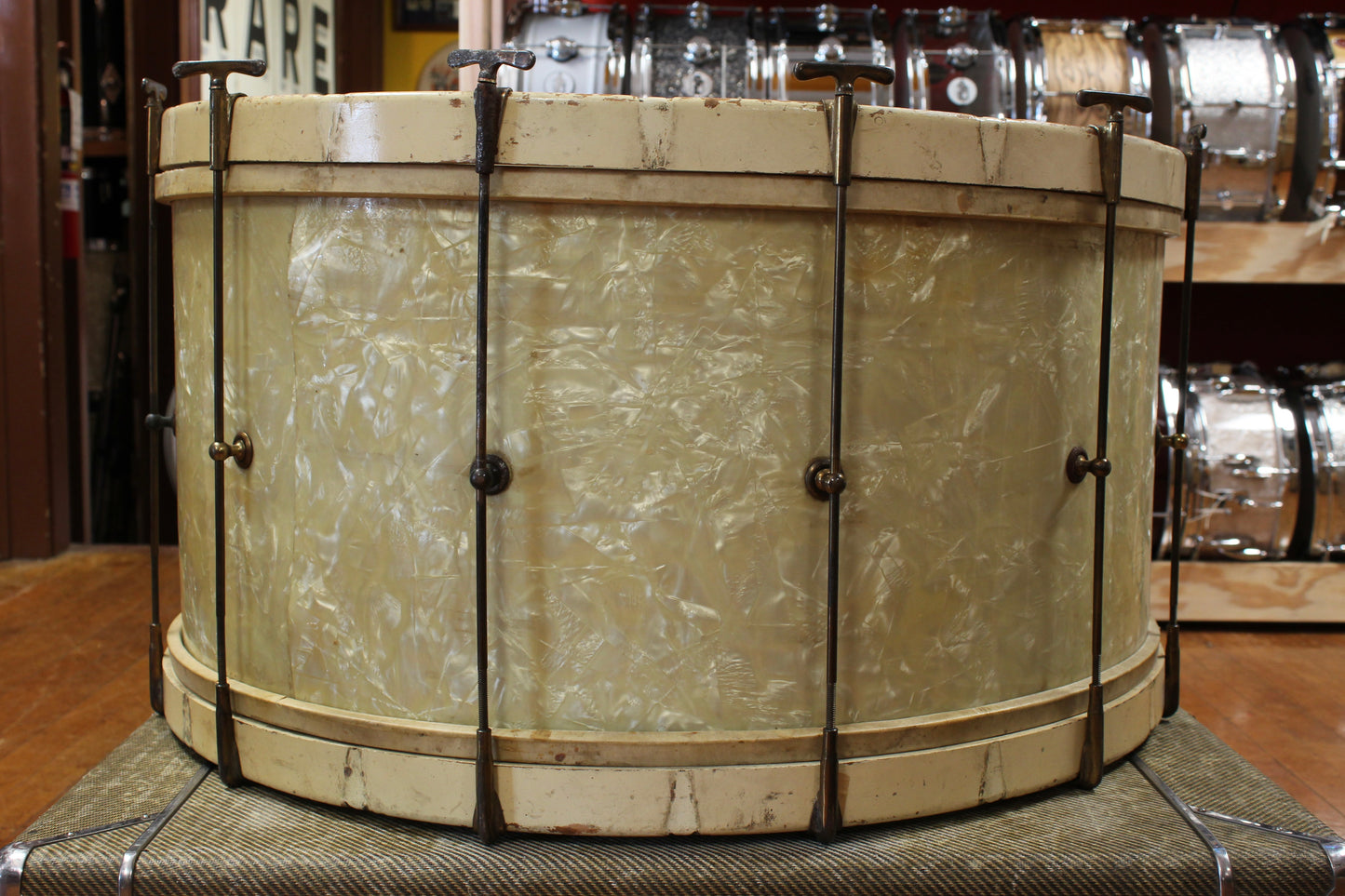 1930s Leedy 14x28 Bass Drum in White Marine Pearl