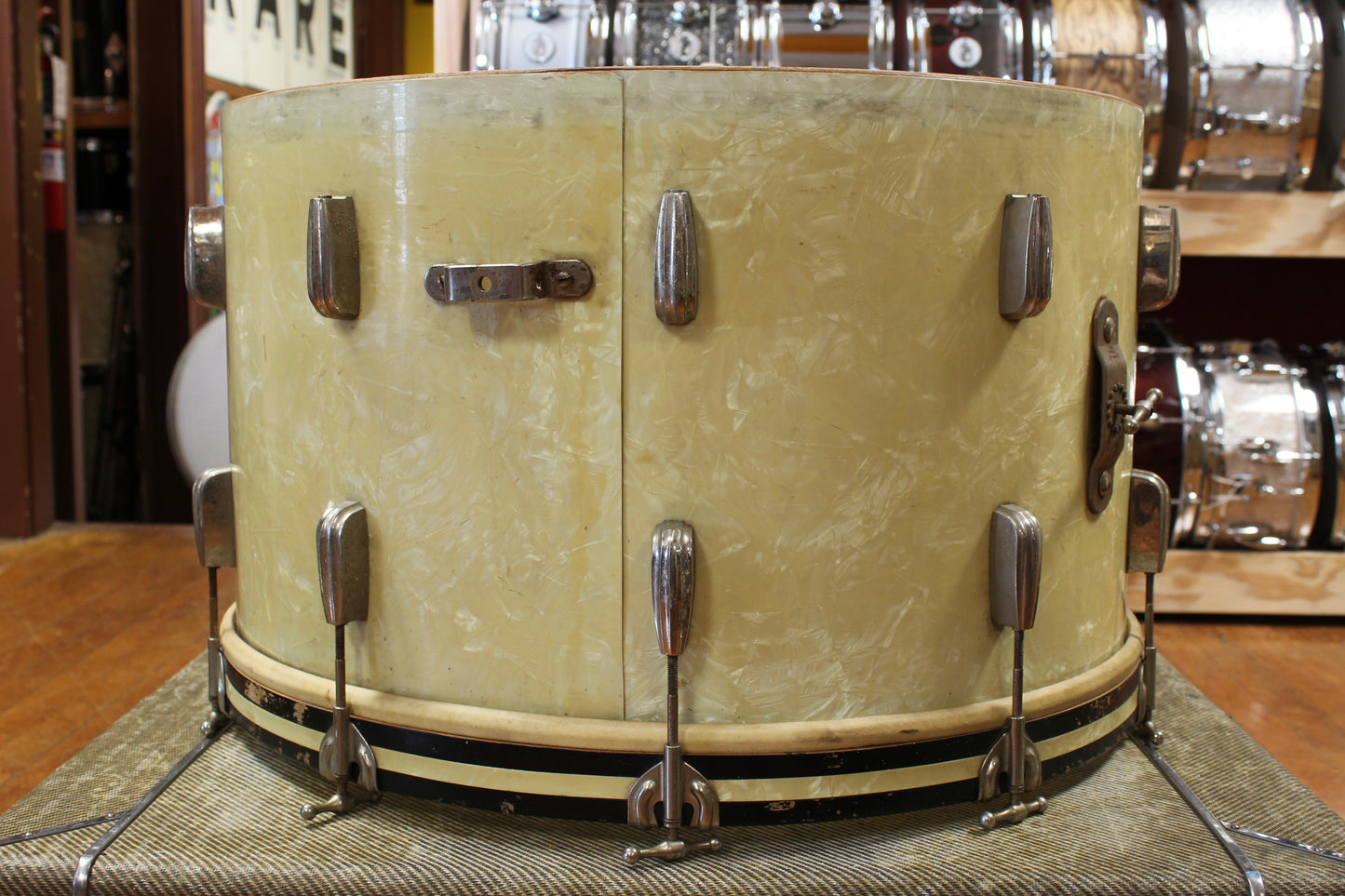 1940s Slingerland 14x24 Radio King Bass Drum in White Marine Pearl