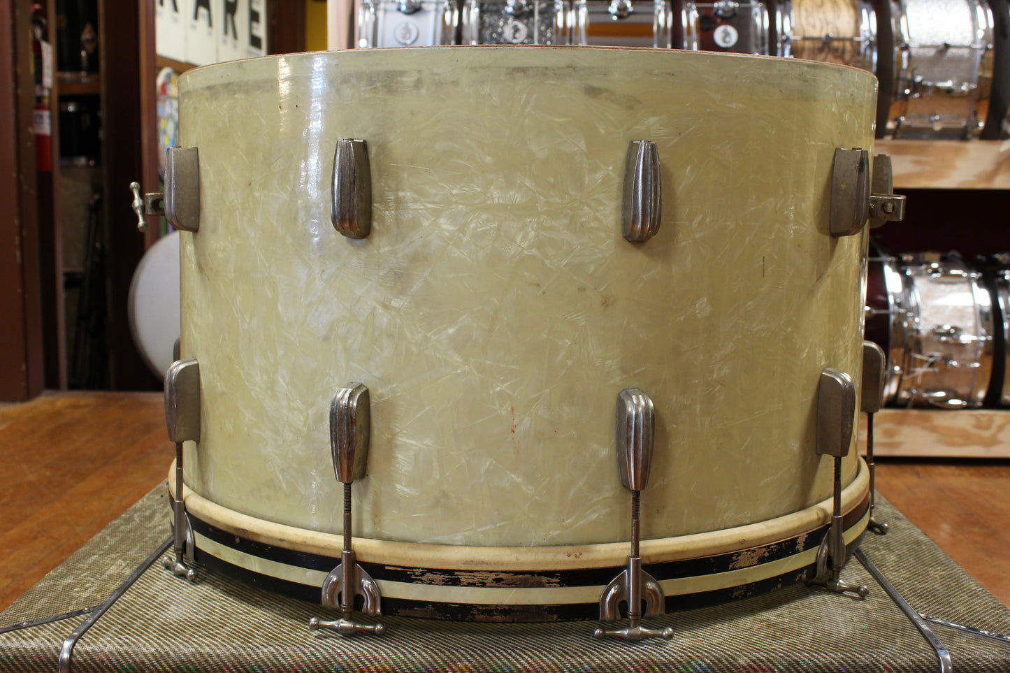 1940s Slingerland 14x24 Radio King Bass Drum in White Marine Pearl