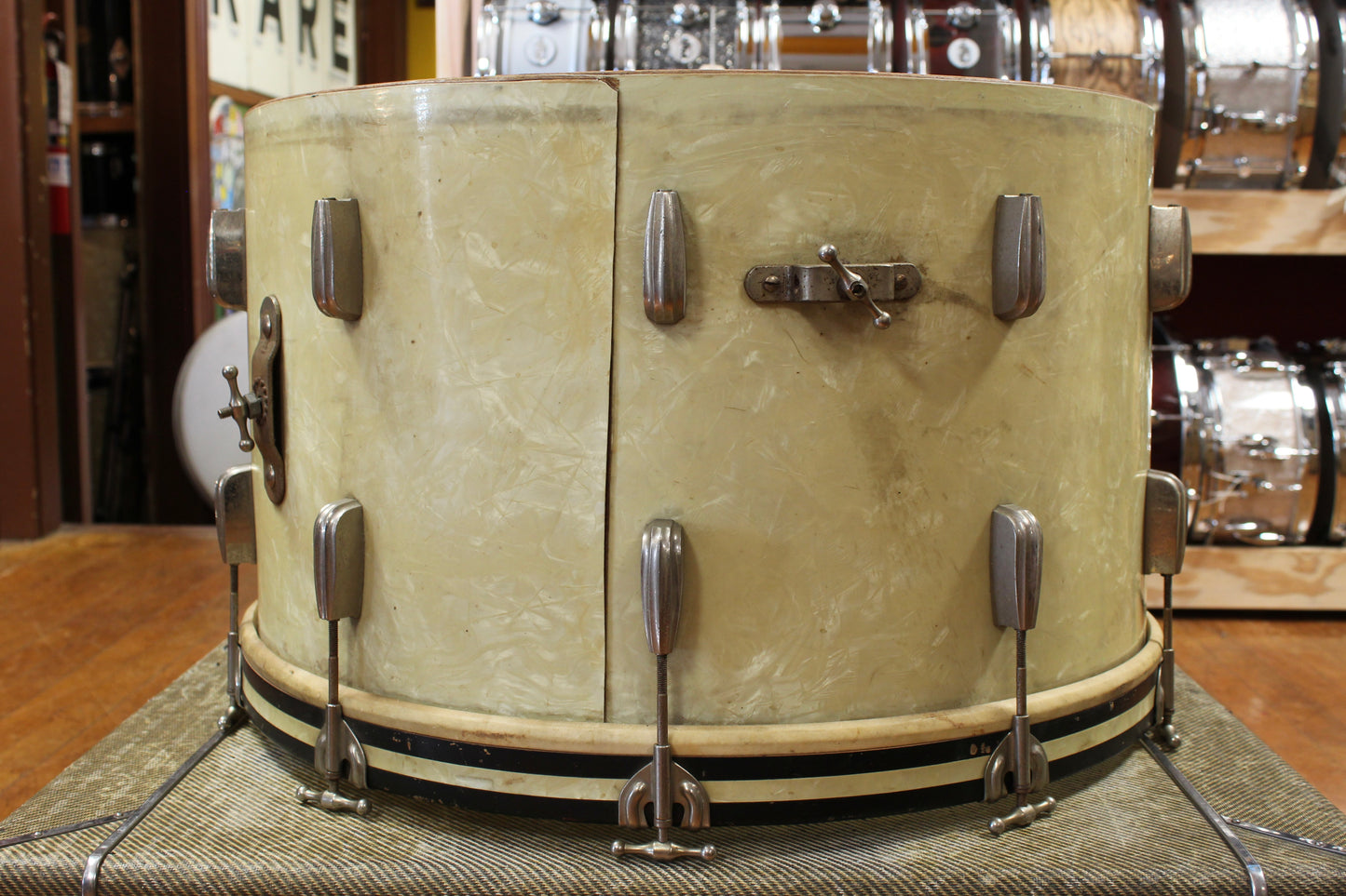 1940s Slingerland 14x24 Radio King Bass Drum in White Marine Pearl