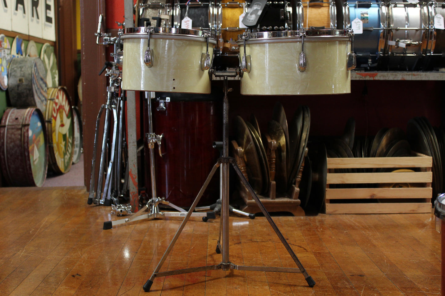 1940's Slingerland 10" and 12" Timbale Set in White Marine Pearl