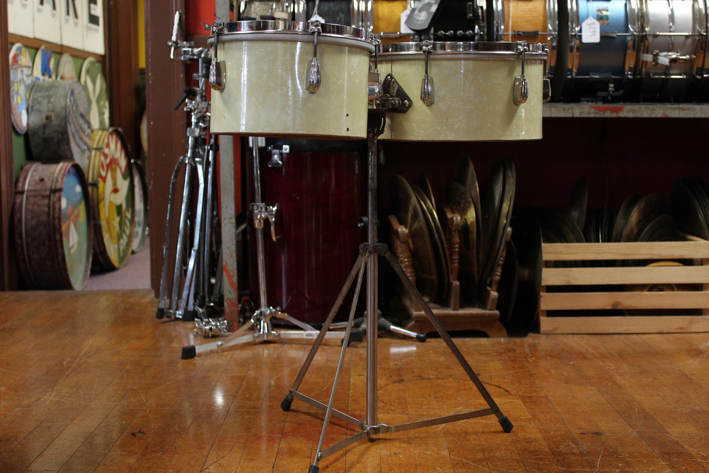 1940's Slingerland 10" and 12" Timbale Set in White Marine Pearl