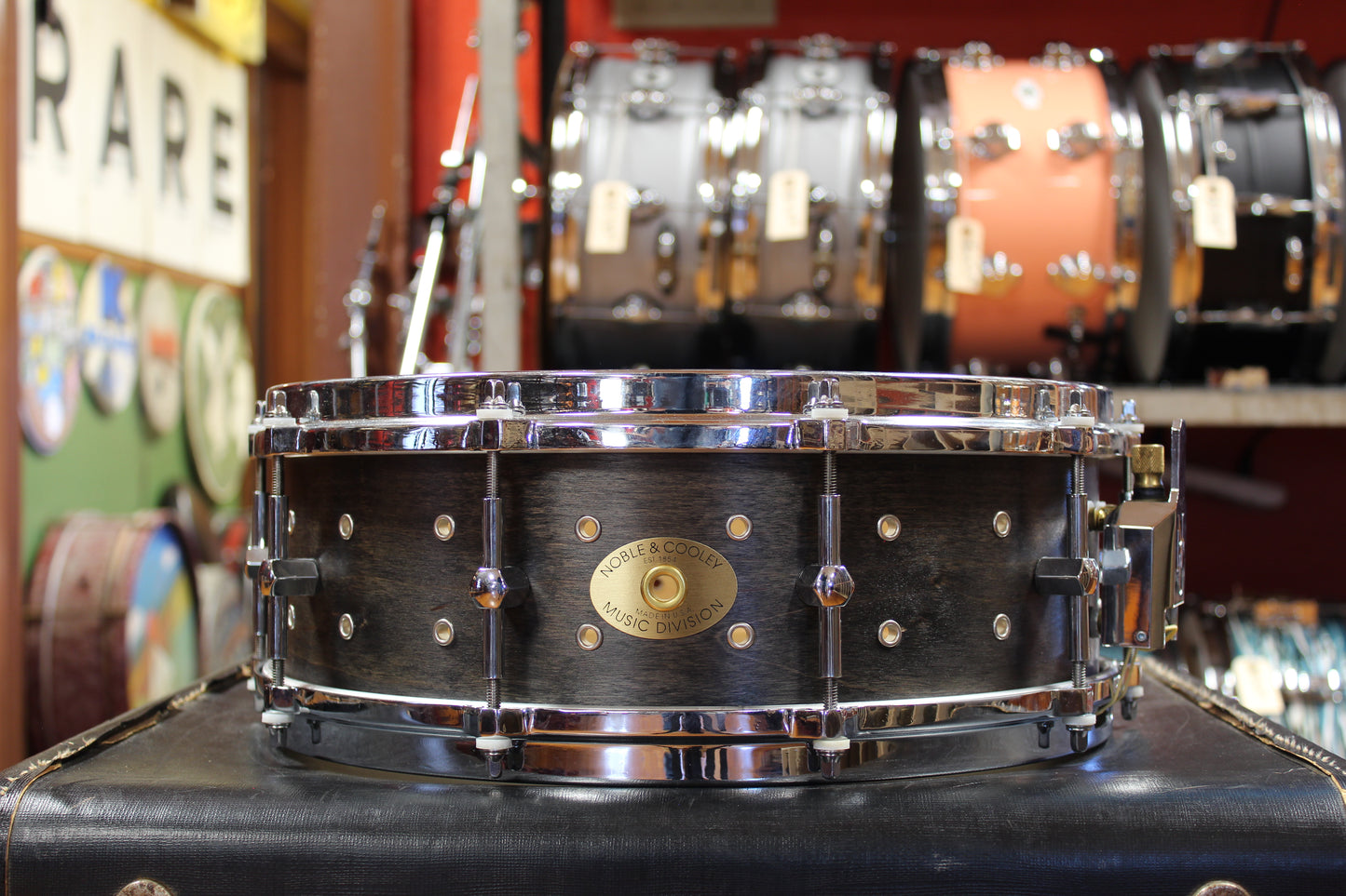 Noble and Cooley 5x14 "Vented" Maple SS Classic Snare Drum in Blackwash Satin