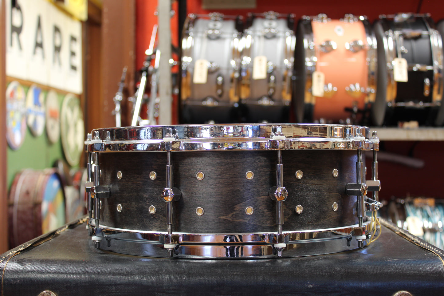 Noble and Cooley 5x14 "Vented" Maple SS Classic Snare Drum in Blackwash Satin