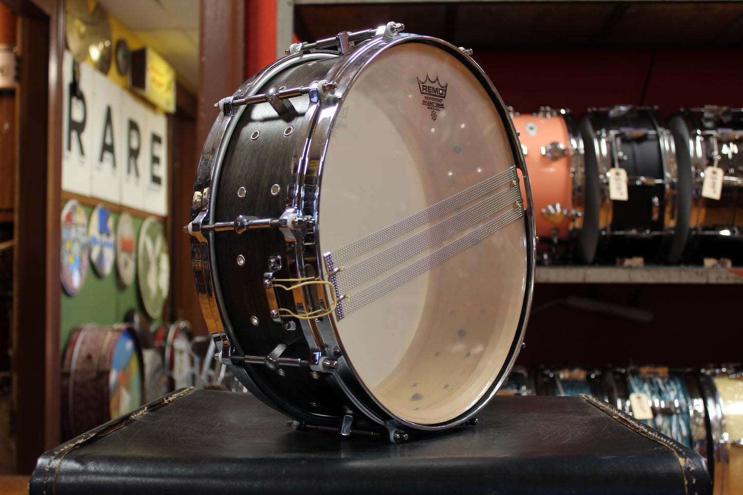 Noble and Cooley 5x14 "Vented" Maple SS Classic Snare Drum in Blackwash Satin