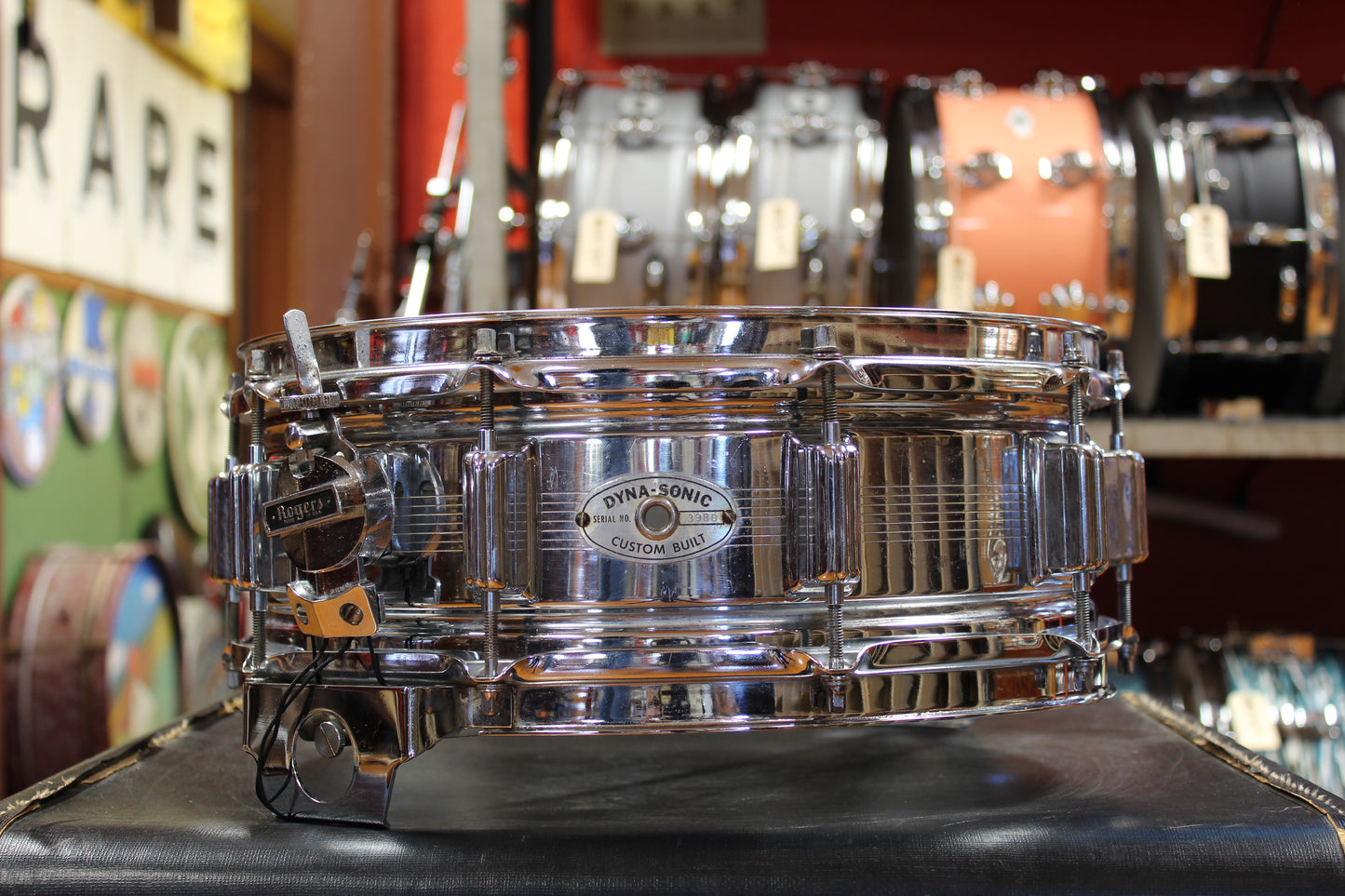 1960s Rogers 5x14 Chrome Over Brass Dyna-sonic Snare Drum #3980