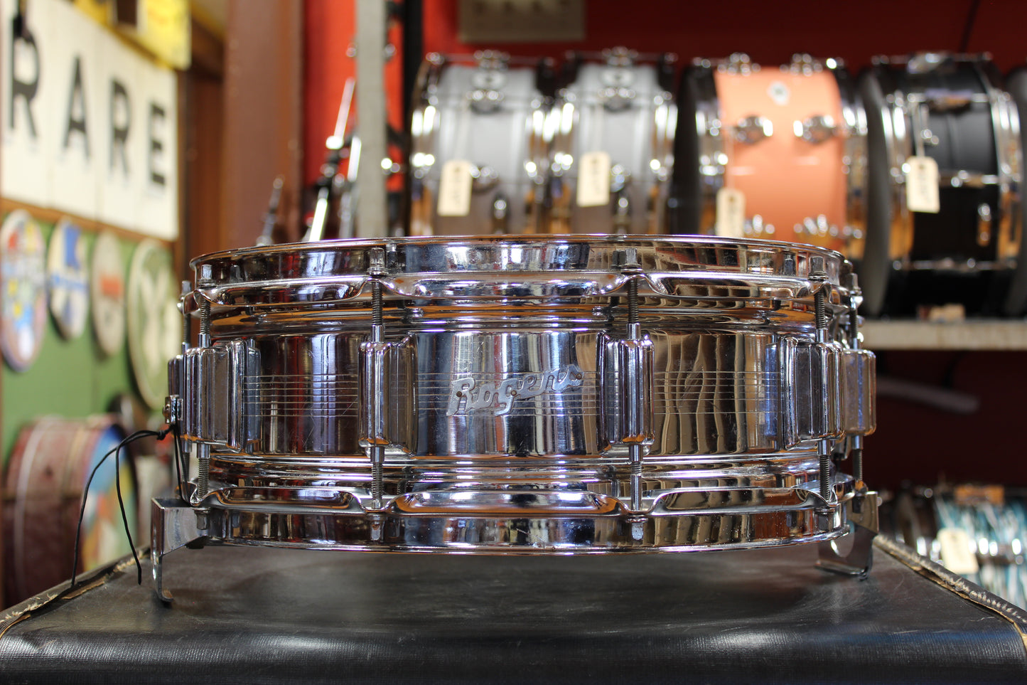 1960s Rogers 5x14 Chrome Over Brass Dyna-sonic Snare Drum #3980