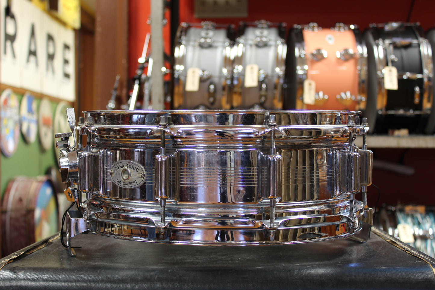 1960s Rogers 5x14 Chrome Over Brass Dyna-sonic Snare Drum #3980