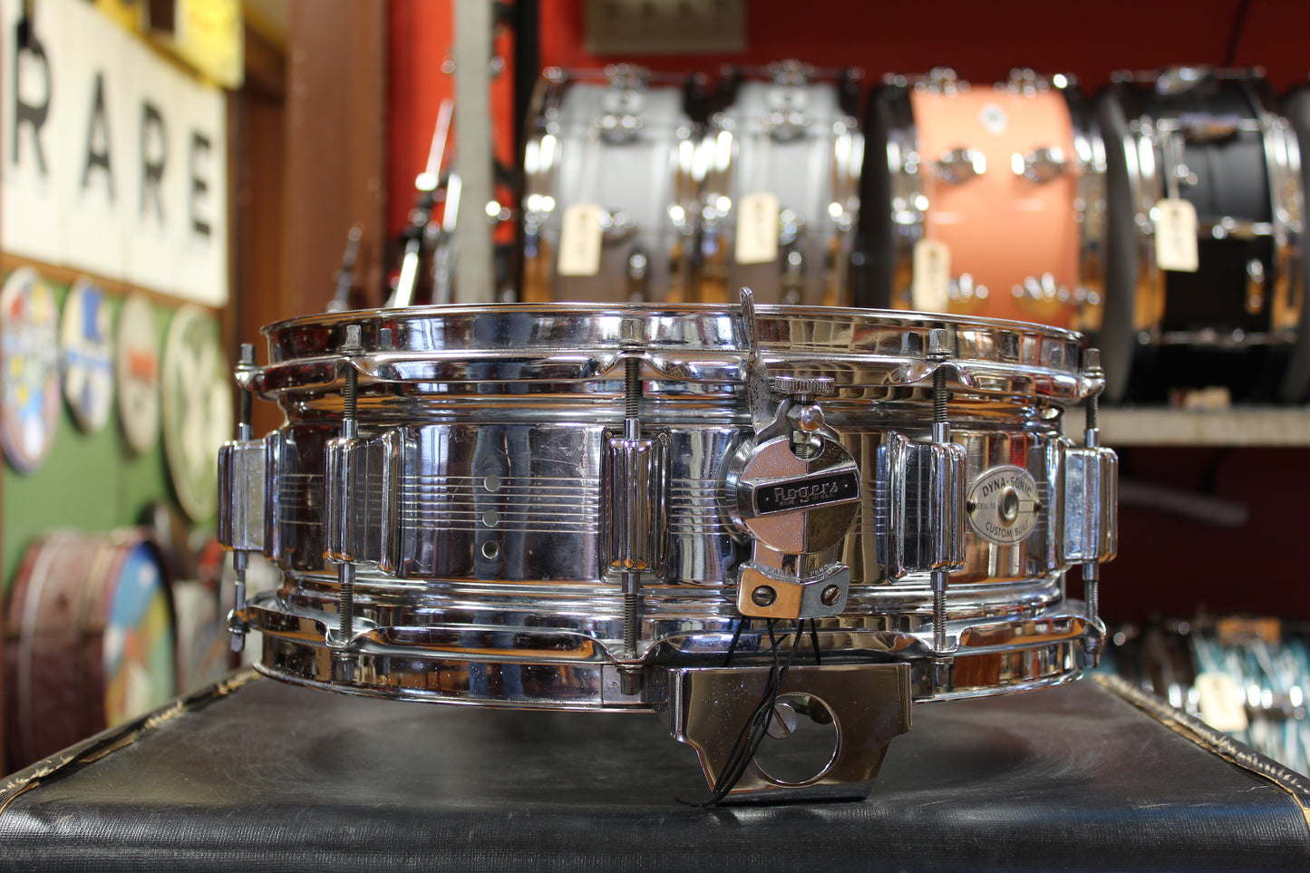 1960s Rogers 5x14 Chrome Over Brass Dyna-sonic Snare Drum #3980