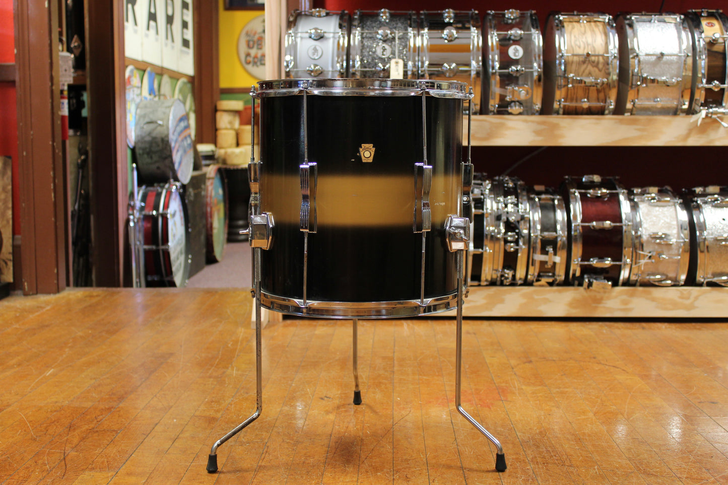 1960s Ludwig 14x14 Club Date Floor Tom in Black and Gold Duco