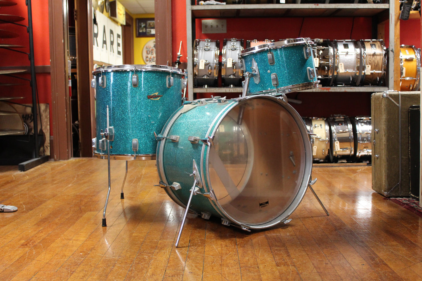 1960s Trixon Luxus Outfit in Aqua Blue Sparkle 14x20 8x13 16x16