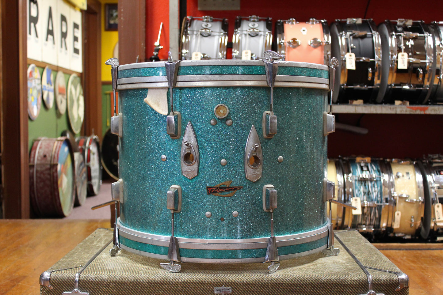 1960s Trixon Luxus Outfit in Aqua Blue Sparkle 14x20 8x13 16x16