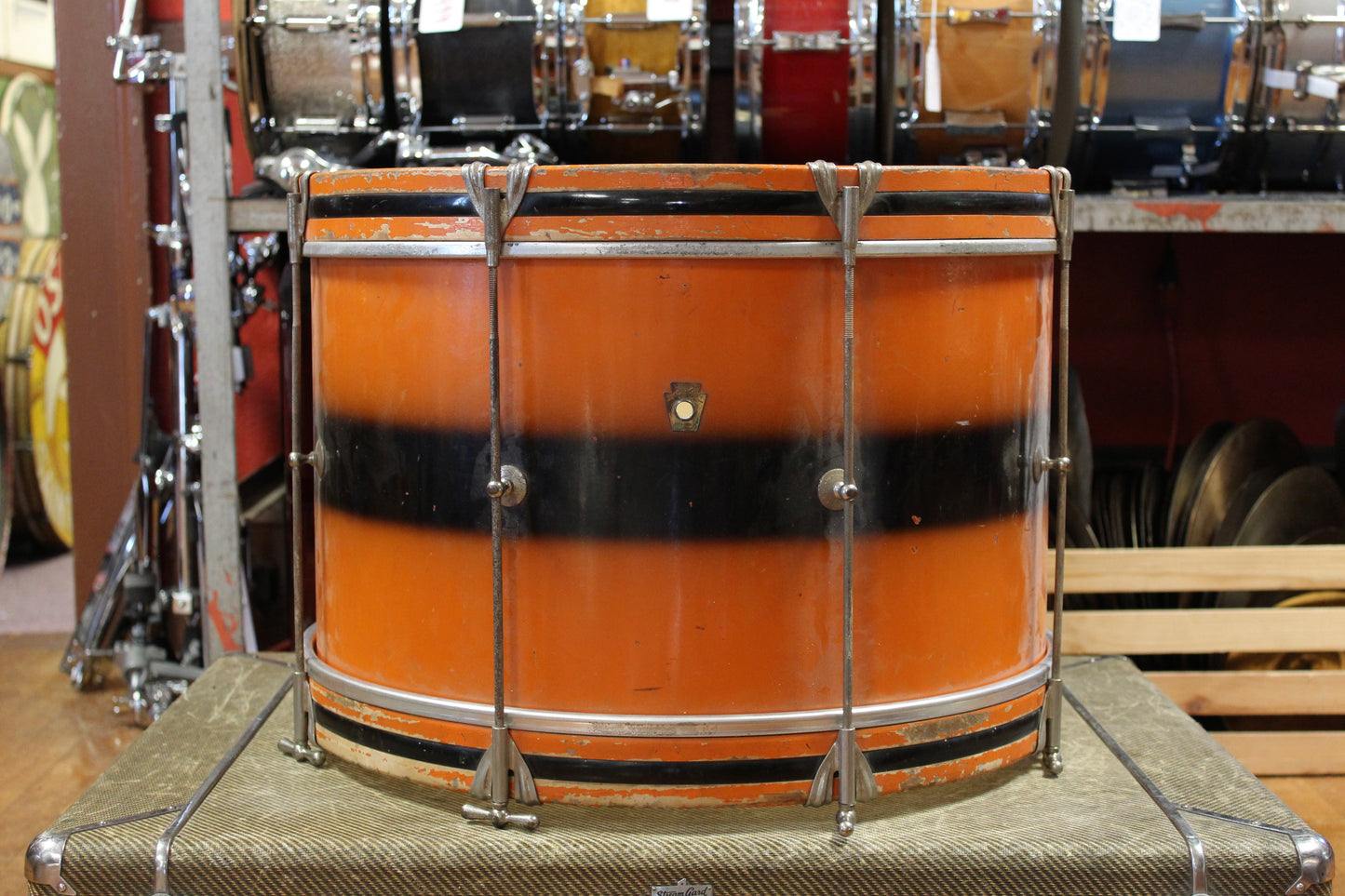 1960s Ludwig 12x20 Hobby Bass Drum in Orange and Black Duco