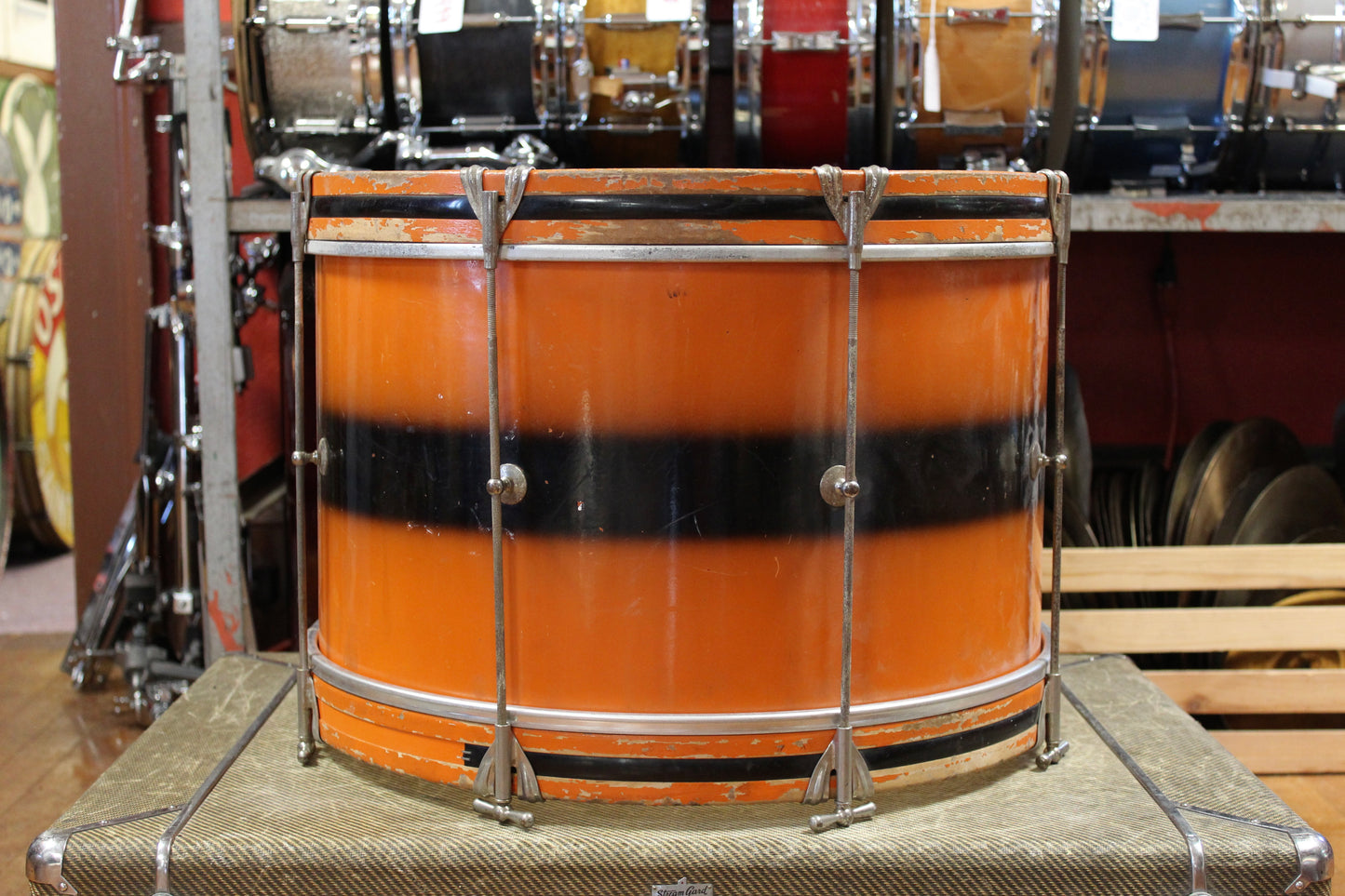 1960s Ludwig 12x20 Hobby Bass Drum in Orange and Black Duco