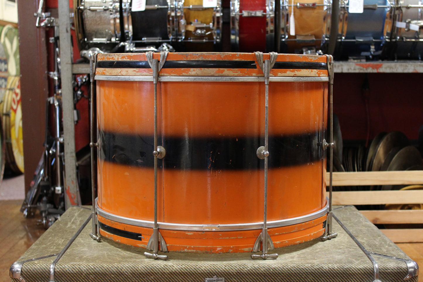 1960s Ludwig 12x20 Hobby Bass Drum in Orange and Black Duco