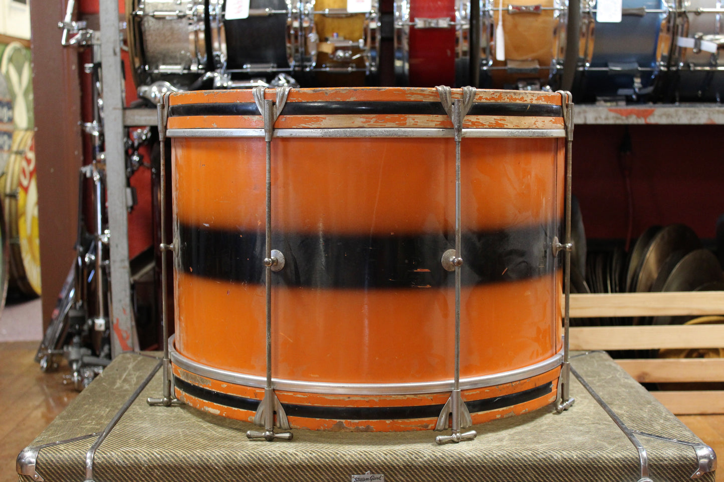 1960s Ludwig 12x20 Hobby Bass Drum in Orange and Black Duco