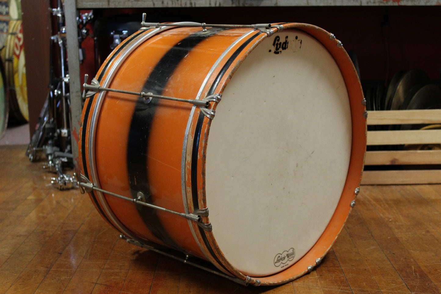 1960s Ludwig 12x20 Hobby Bass Drum in Orange and Black Duco