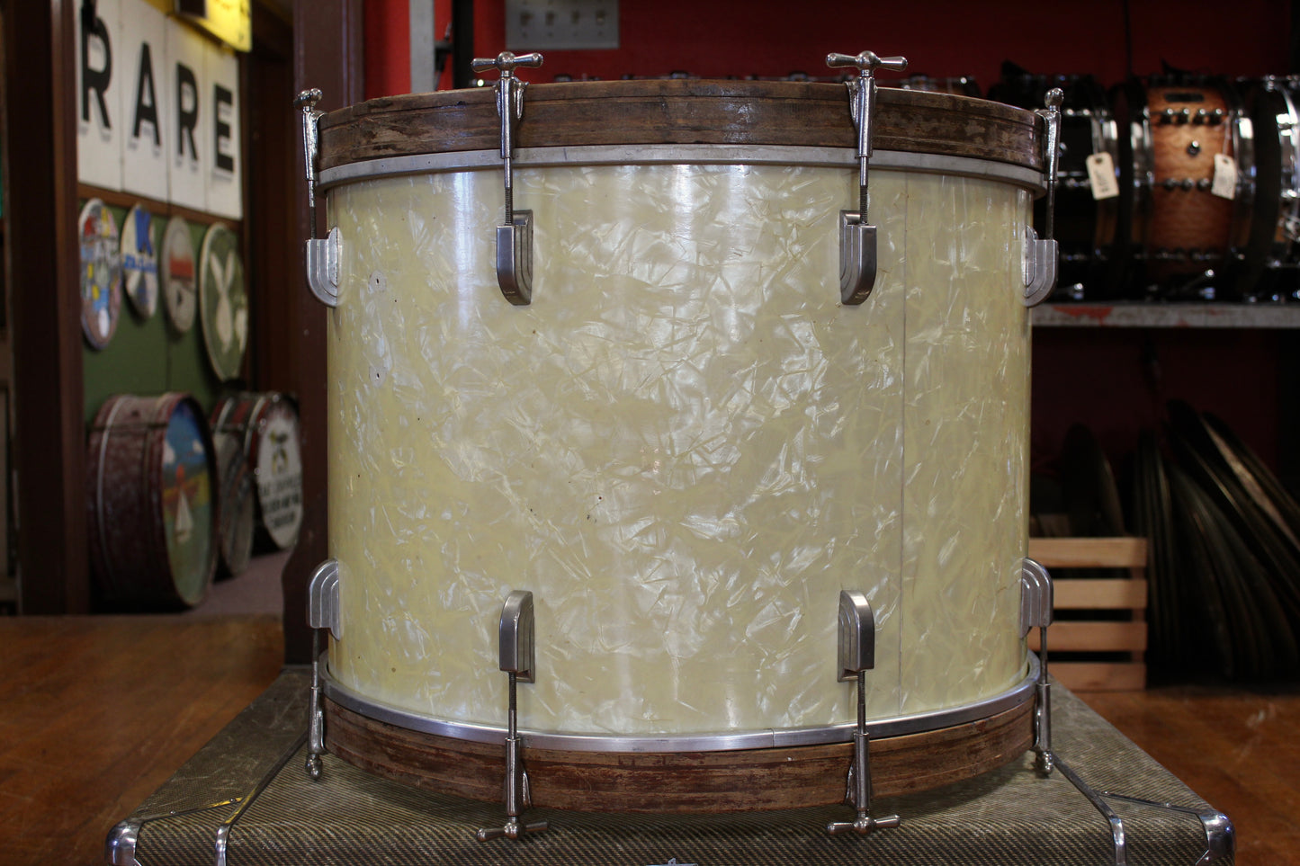 1950s Leedy 16x22 Bass Drum in White Marine Pearl