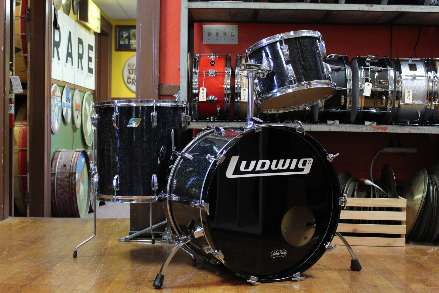 1980s Ludwig Super Classic Outfit in Black Galaxy 14x22 9x13 16x16