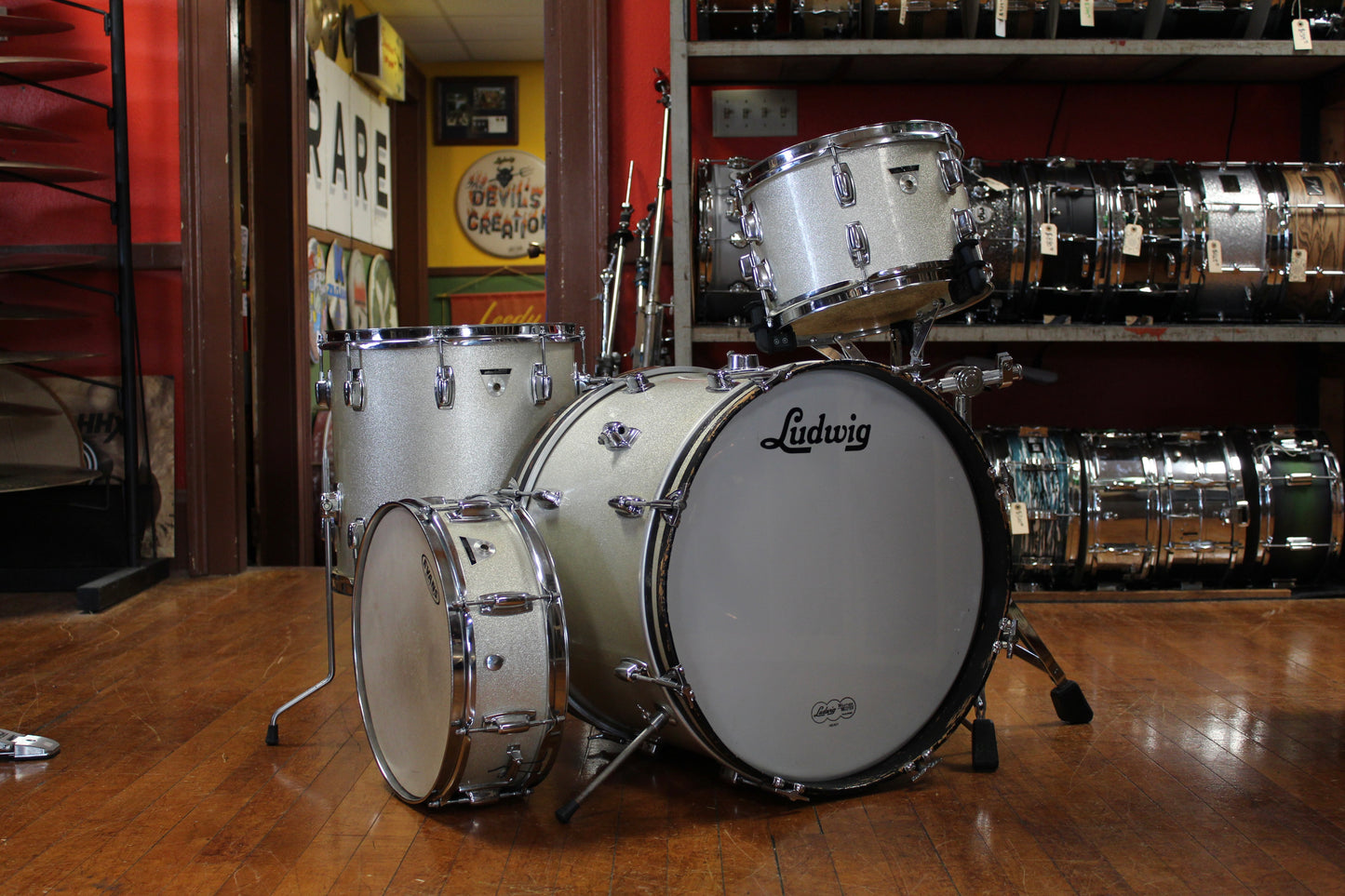 Late 1960s Ludwig Standard Outfit in Silver Mist 14x20 8x12 14x14 5.5x14