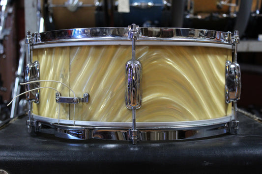 1960s Slingerland 5x14 Snare Drum in Gold Satin Flame