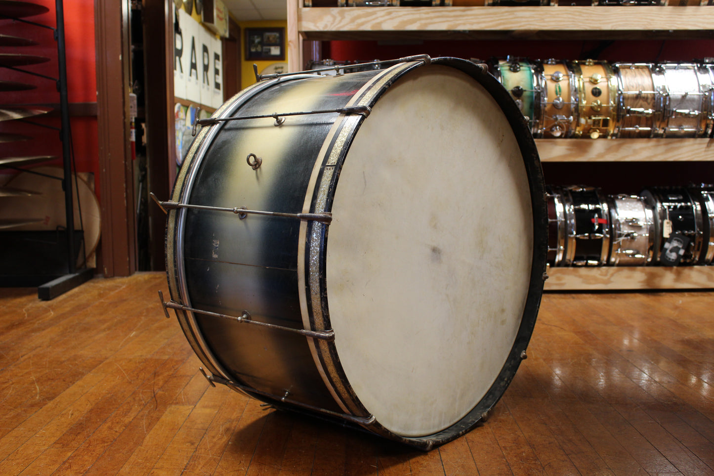 1930s Leedy 14x28 Spartan Bass Drum in Black and Gold Duco