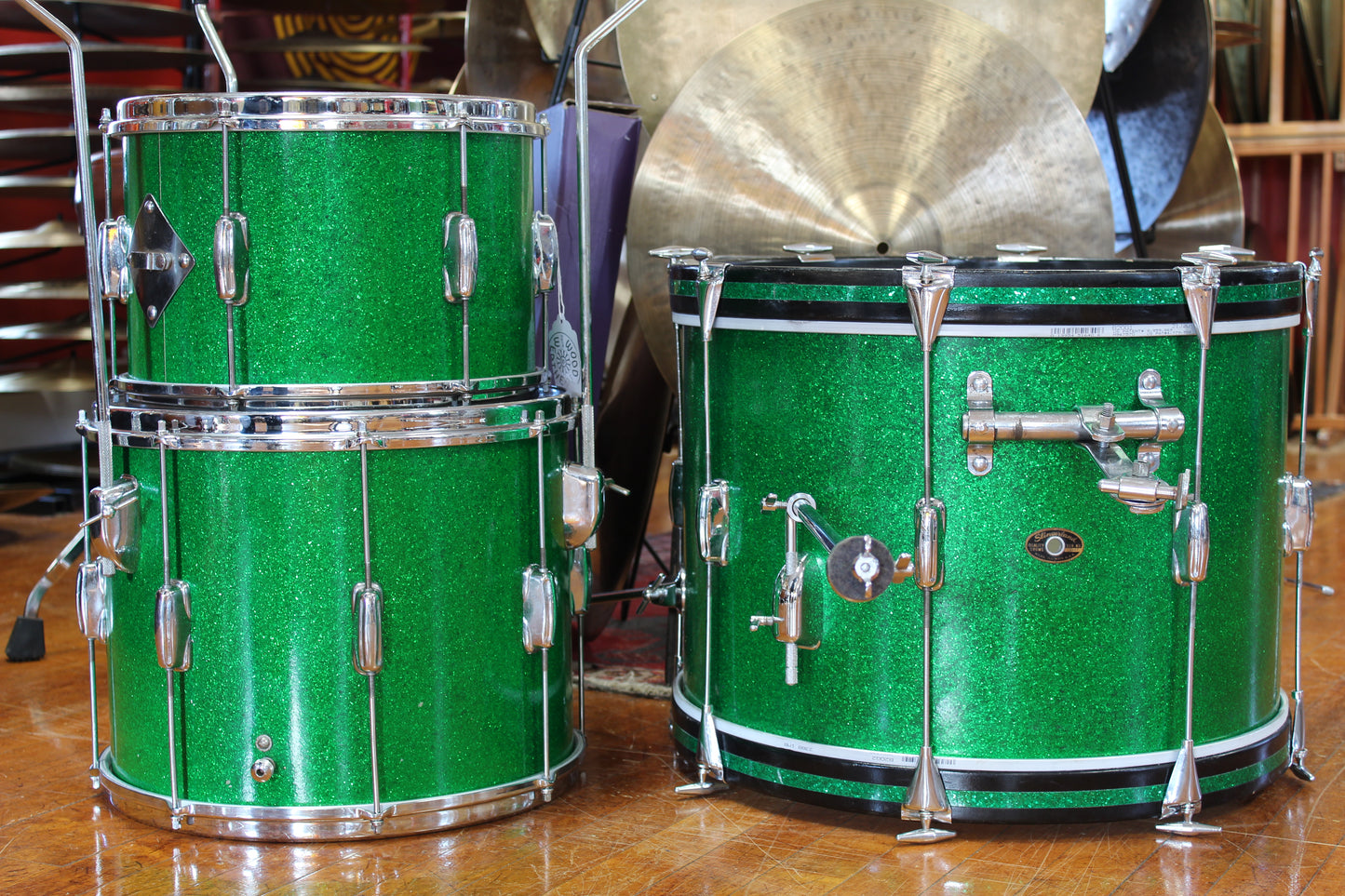 1966 Slingerland Stage Band in Green Sparkle 14x20 12x15 9x13