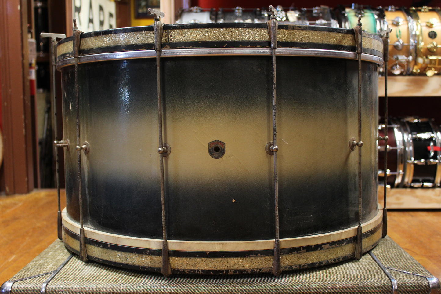 1930s Leedy 14x28 Spartan Bass Drum in Black and Gold Duco