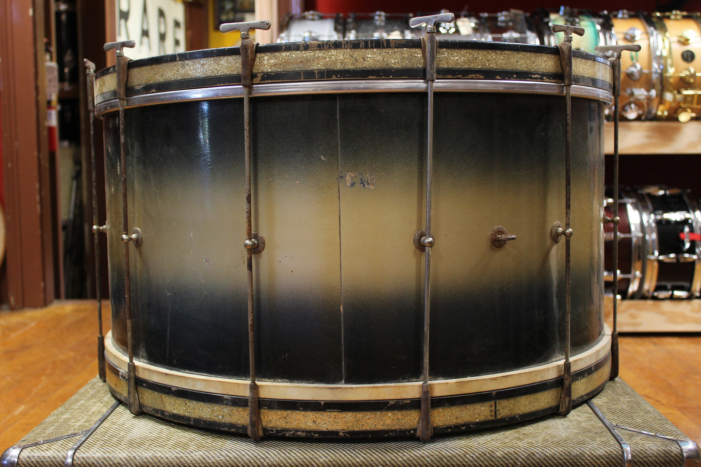 1930s Leedy 14x28 Spartan Bass Drum in Black and Gold Duco