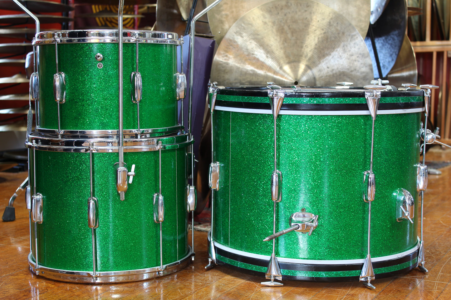 1966 Slingerland Stage Band in Green Sparkle 14x20 12x15 9x13