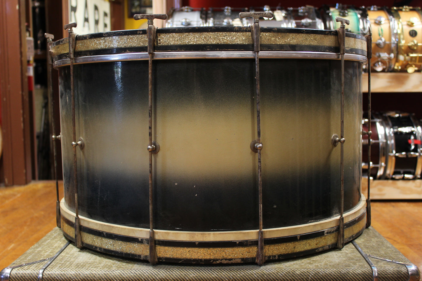 1930s Leedy 14x28 Spartan Bass Drum in Black and Gold Duco