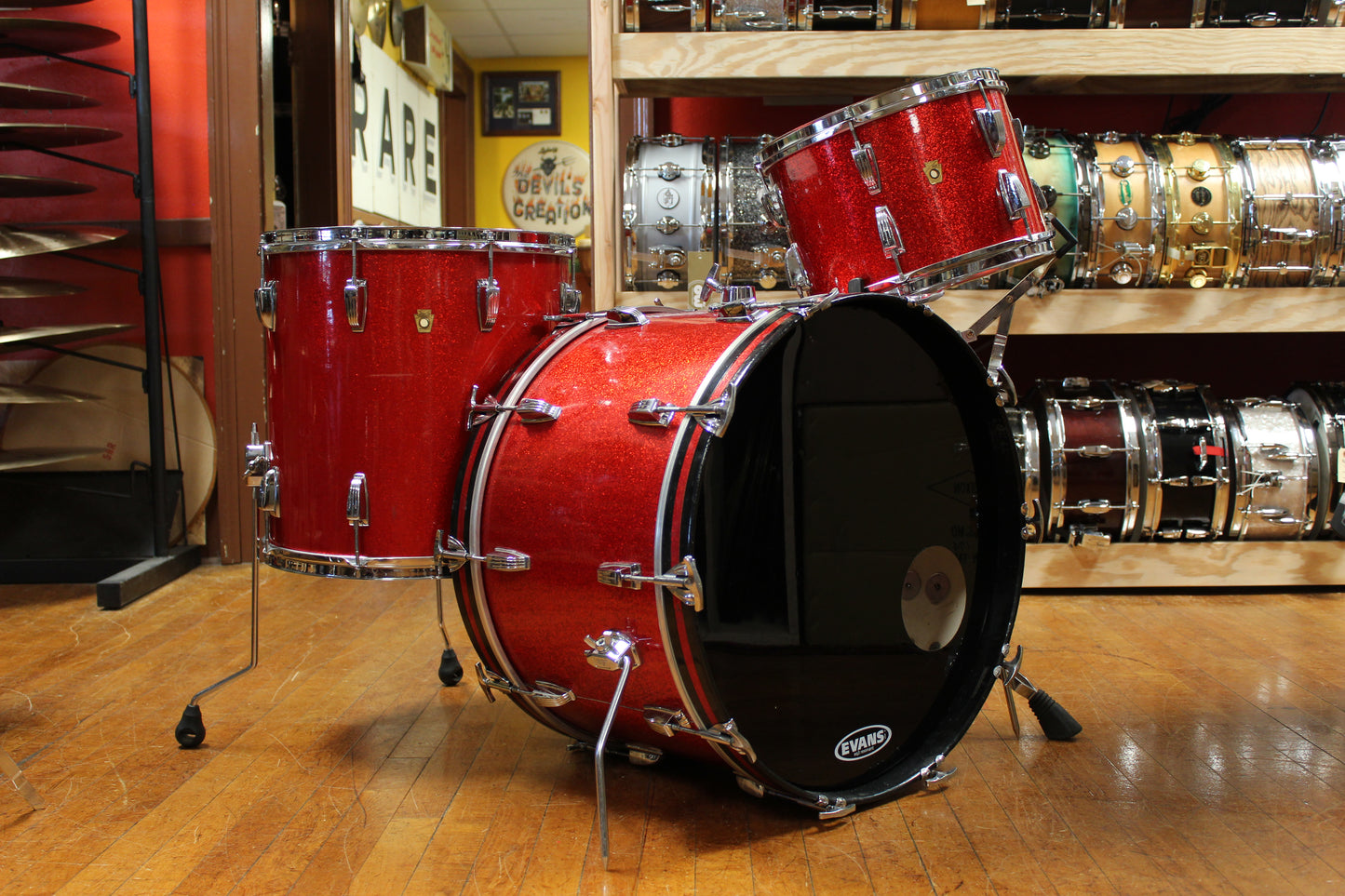 1960s Ludwig Super Classic Outfit in Red Sparkling Pearl 14x22 9x13 16x16