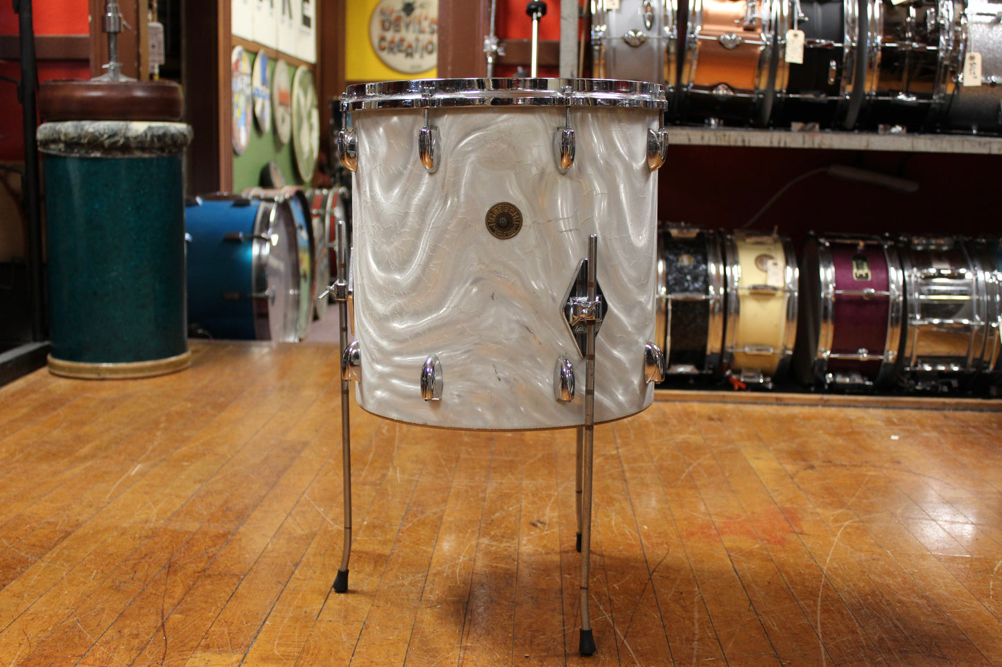 1960s Gretsch Progressive Jazz Outfit in White Satin Flame 14x20 8x12 14x14