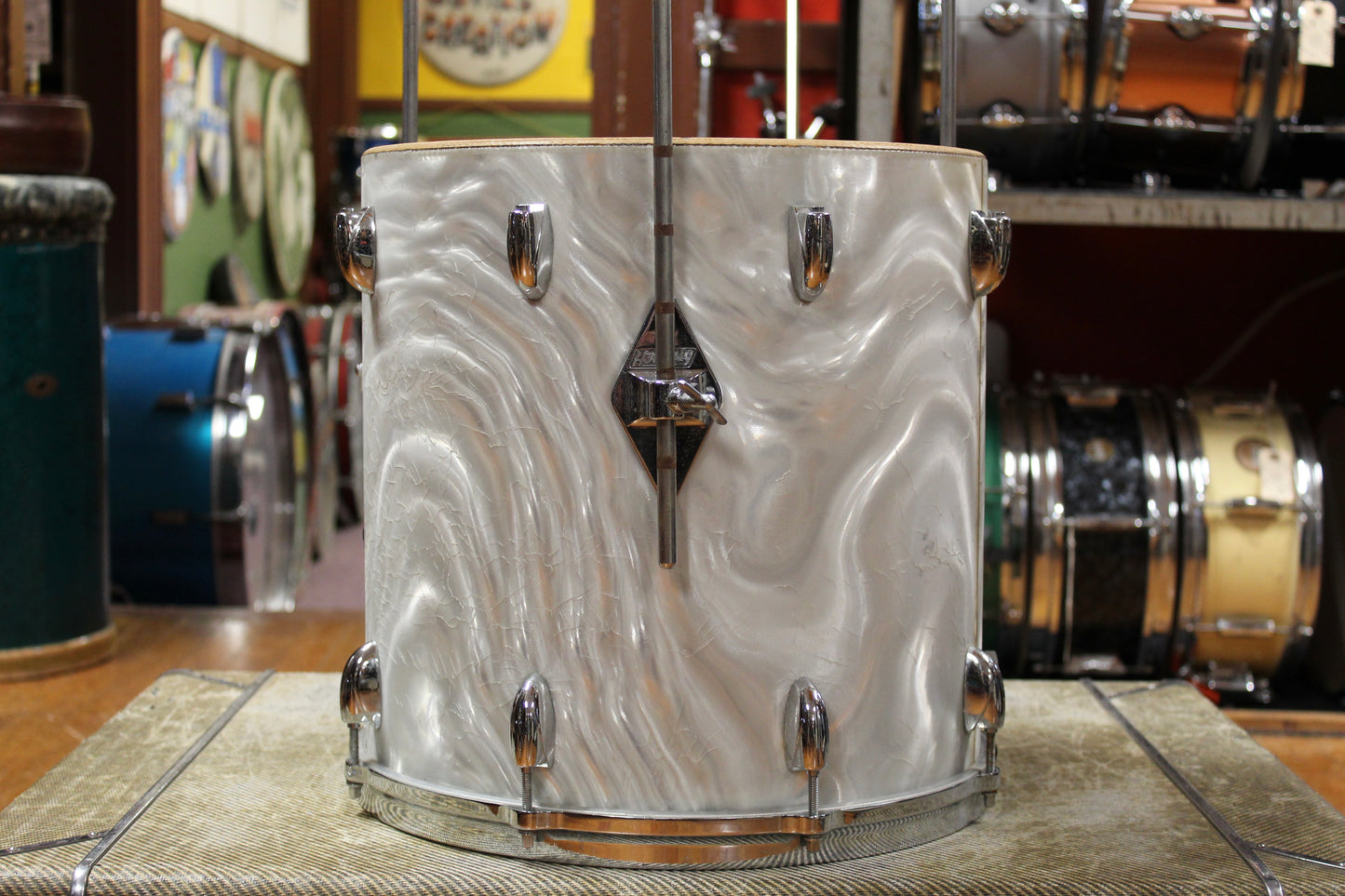 1960s Gretsch Progressive Jazz Outfit in White Satin Flame 14x20 8x12 14x14