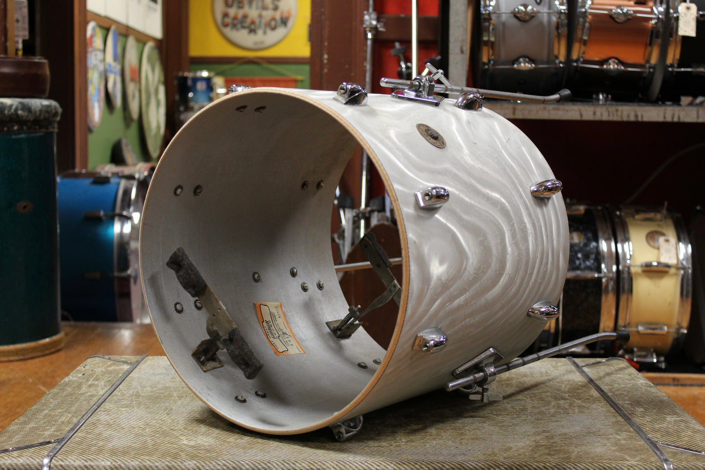 1960s Gretsch Progressive Jazz Outfit in White Satin Flame 14x20 8x12 14x14