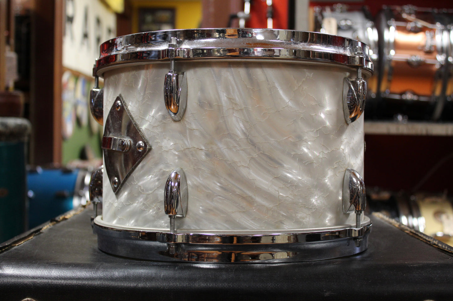 1960s Gretsch Progressive Jazz Outfit in White Satin Flame 14x20 8x12 14x14