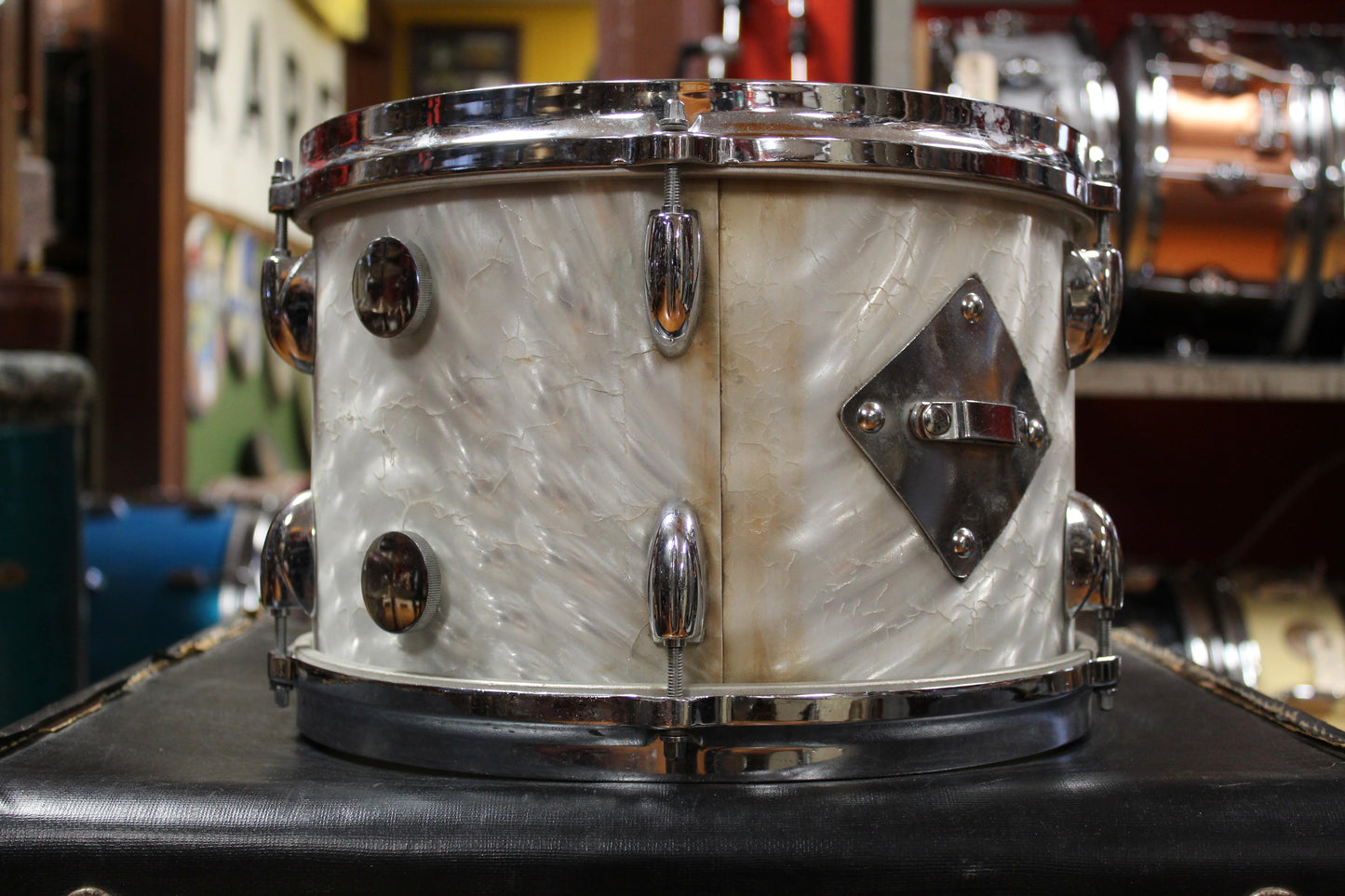 1960s Gretsch Progressive Jazz Outfit in White Satin Flame 14x20 8x12 14x14