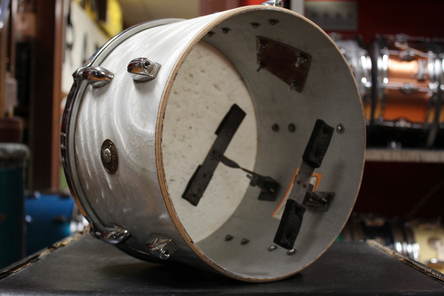 1960s Gretsch Progressive Jazz Outfit in White Satin Flame 14x20 8x12 14x14