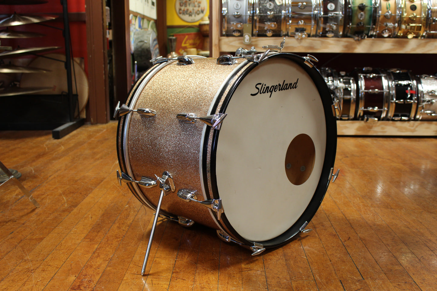 1966 Slingerland Modern Jazz Outfit in Sparkling Champagne Pearl 14x20 8x12 14x14