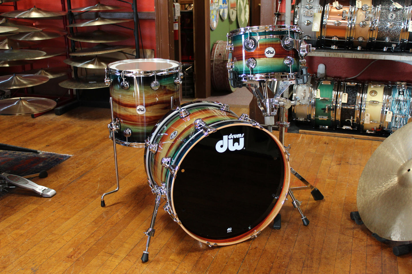 DW Collector's Series SonicPly 14"x20 14"x14" 8"x12" Natural to Quick Royal Blue Burst over Horizontal Padauk