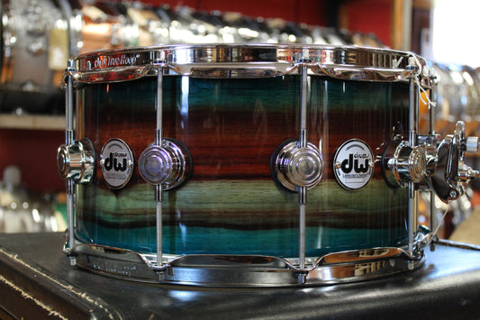 DW Collector's Series SonicPly Snare Drum 7"x14" Natural to Quick Royal Blue Burst over Horizontal Padauk