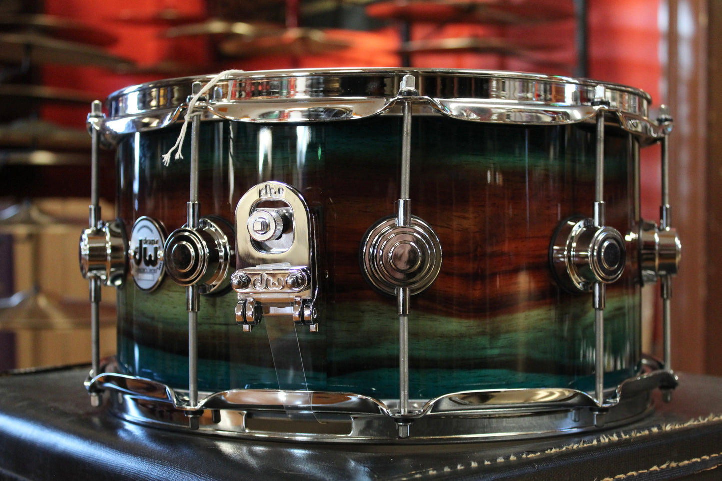DW Collector's Series SonicPly Snare Drum 7"x14" Natural to Quick Royal Blue Burst over Horizontal Padauk