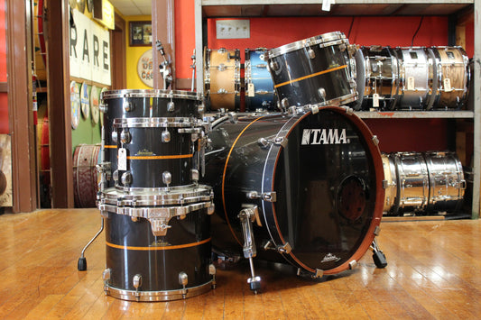 Tama Starclassic Bubinga Elite Outfit in Black Metallic with Gold Inlay 18x22 16x16 12x14 10x12 9x10