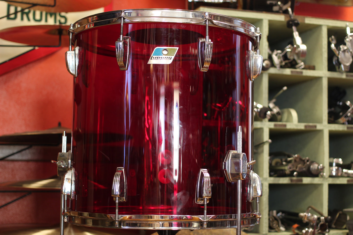 1970's Ludwig Vistalite 14x26 16x16 12x15 in Red Acrylic