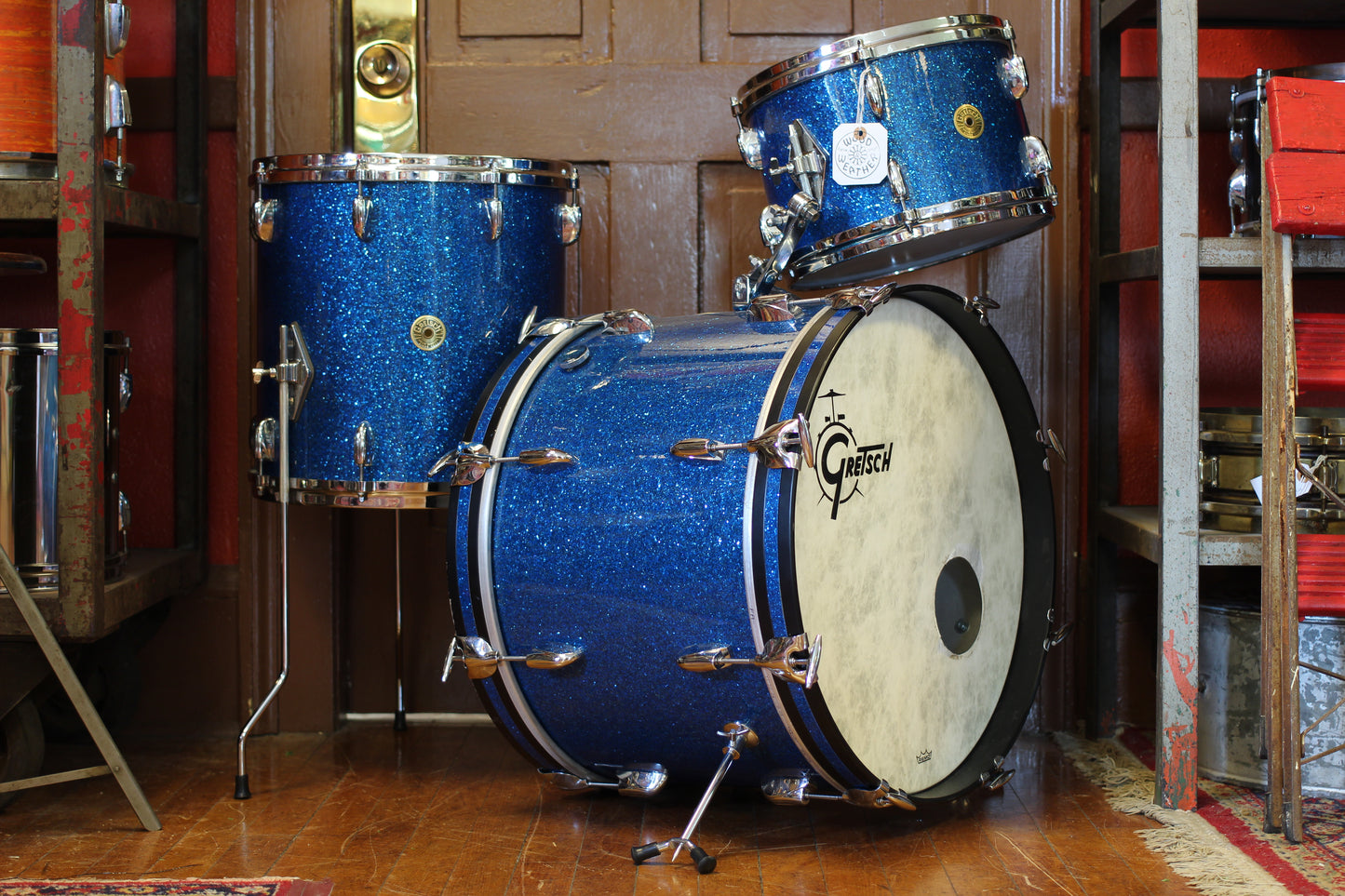 Used Gretsch USA Custom 'Progressive Jazz' in Blue Glass Glitter 14x20 14x14 8x12